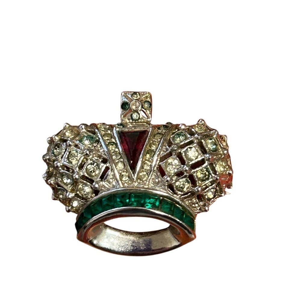 Coro Vintage Jeweled Coronation Crown Pin Brooch